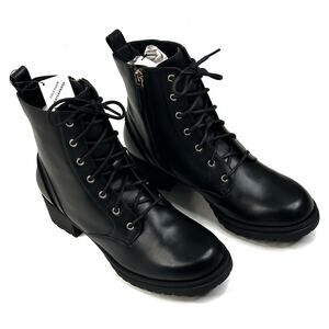 Cole Haan CAMEA Womens Waterproof Black Leather Combat Boots Size 7.5B New $244